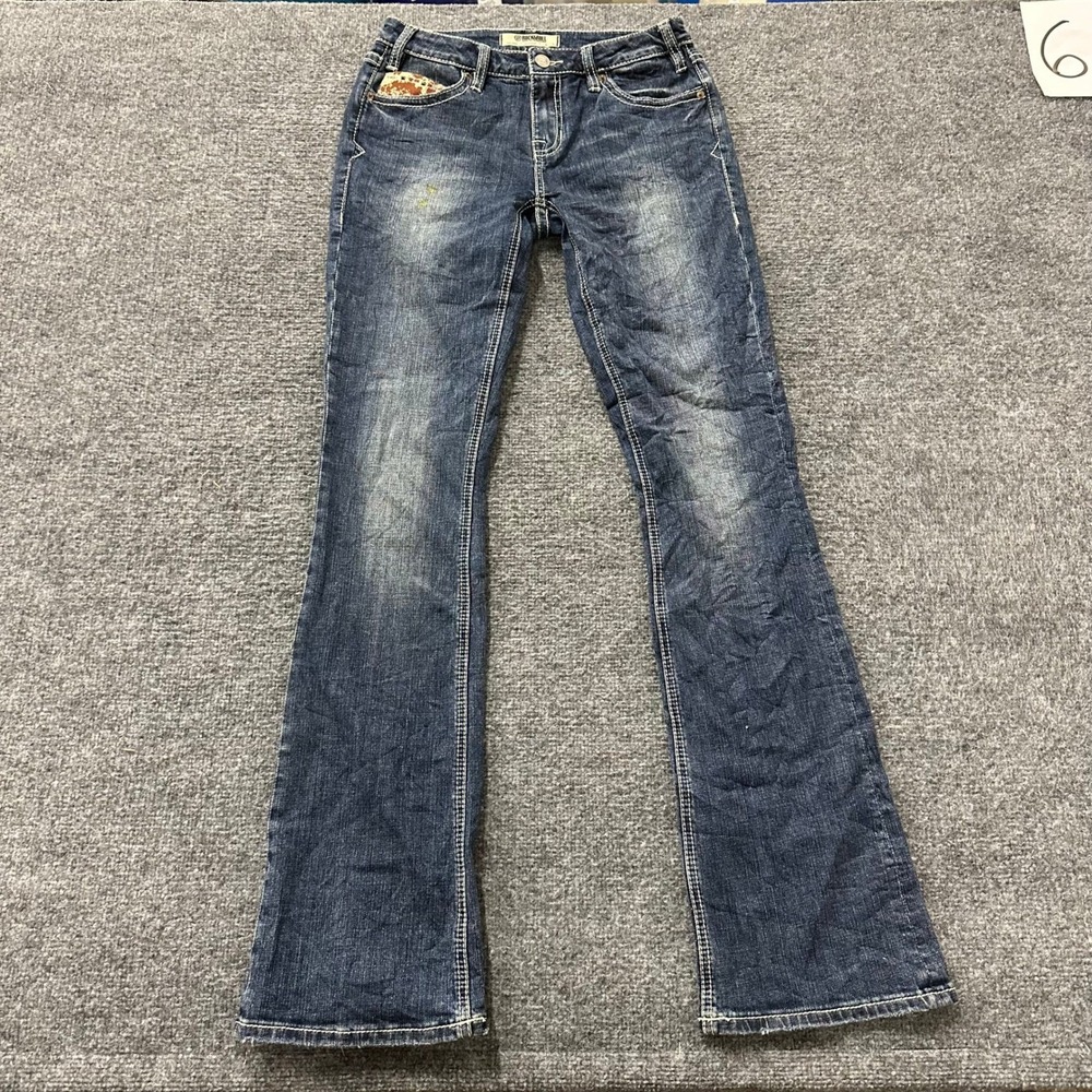 Rock & Roll Jeans Womens Size 26 Dark Wash Bootcut Mid Rise Cow Print Western